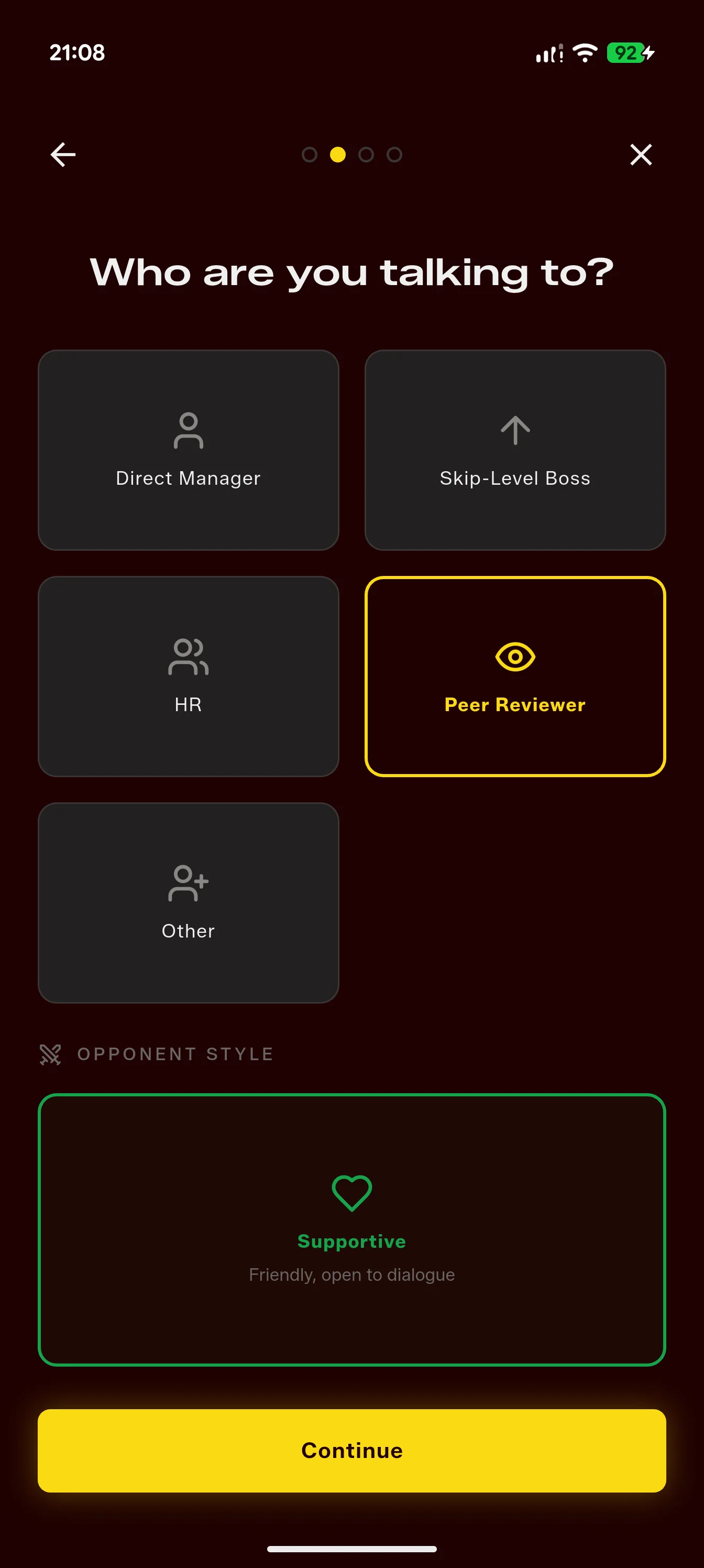 Assertr opponent customization screen showing role presets, style, and difficulty